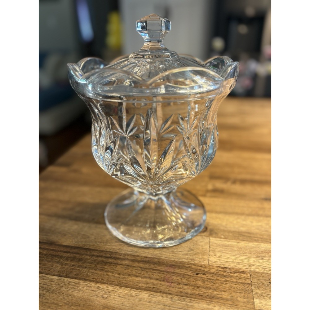 Bohemia Czech Crystal 9.5" Footed Center Bowl Hand Cut Lead Glass With Lid VTG